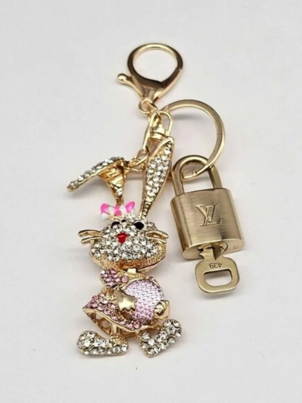 Authentic Louis Vuitton Gold Lock & Key ✨ Unbranded Bunny Bag Charm Keychain - Picture 7 of 7